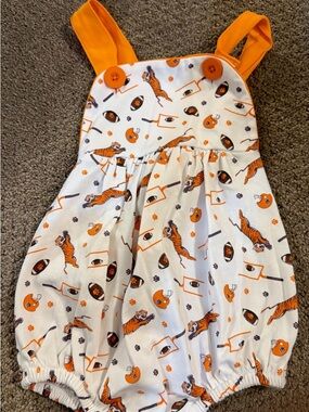 Orange Tiger & Football Printed Baby Romper